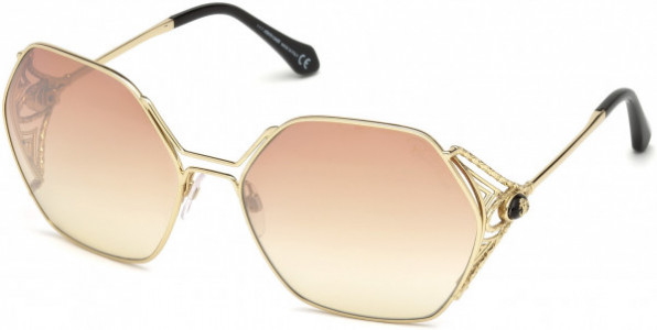 Roberto Cavalli RC1056 Fosdinovo Sunglasses, 32U - Light Gold, Shiny Black/ Gradient Burgundy To Honey W. Silver Flash