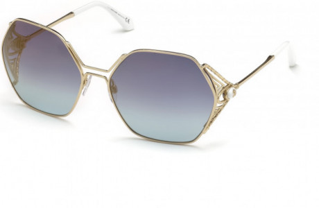 Roberto Cavalli RC1056 Fosdinovo Sunglasses, 32X - Light Gold, Shiny White/ Gradient Blue W. Gold Flash