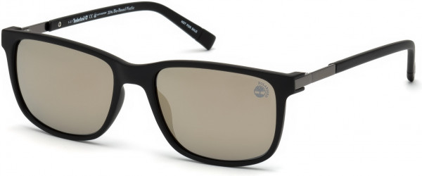Timberland TB9152 Sunglasses, 02R - Matte Black Frame, Matte Black Temple Tips / Gold Flash Lenses