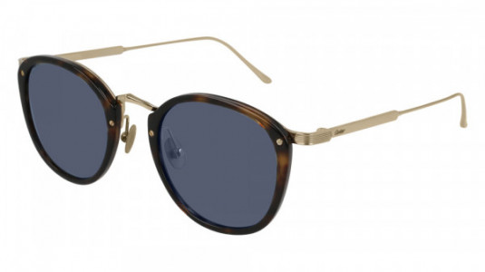 Cartier CT0014S Sunglasses, 005 - HAVANA with GOLD temples and BLUE lenses