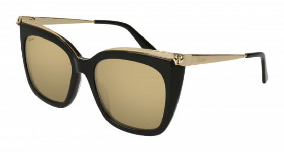Cartier CT0030S Sunglasses, 001 - BLACK with GOLD temples and BRONZE lenses