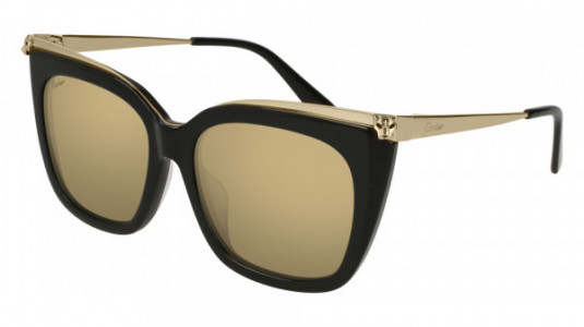 Cartier CT0030SA Sunglasses, 001 - BLACK with GOLD temples and BRONZE lenses