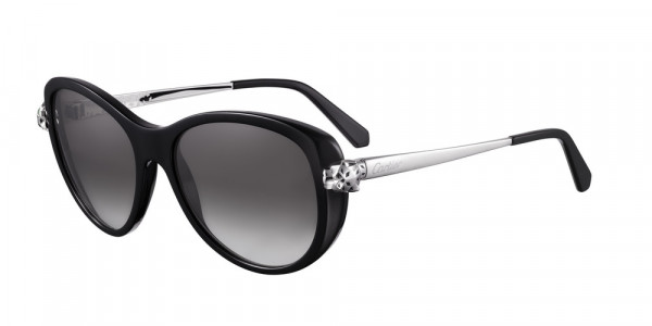 Cartier CT0060S Sunglasses, 001 - BLACK with SILVER temples and GREY lenses