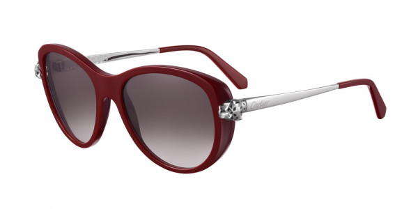 Cartier CT0060S Sunglasses, 003 - BURGUNDY with SILVER temples and GREY lenses