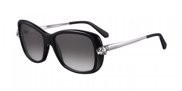 Cartier CT0066S Sunglasses, 003 - BLACK with SILVER temples and GREY lenses