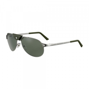 Cartier CT0072S Sunglasses, 002 - RUTHENIUM with BLACK temples and GREEN polarized lenses