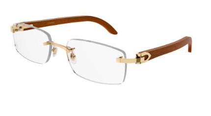 Cartier CT0052O Eyeglasses, 008 - GOLD with BROWN temples and TRANSPARENT lenses