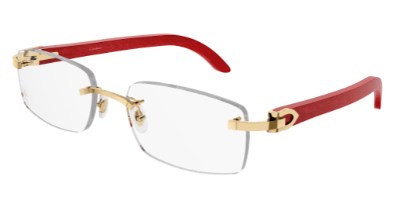 Cartier CT0052O Eyeglasses, 006 - GOLD with RED temples and TRANSPARENT lenses
