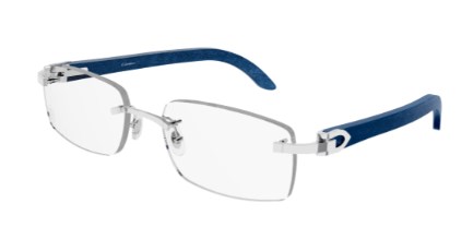 Cartier CT0052O Eyeglasses, 007 - SILVER with BLUE temples and TRANSPARENT lenses
