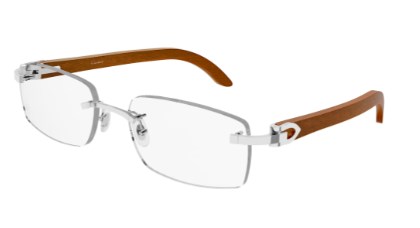 Cartier CT0052O Eyeglasses, 009 - SILVER with BROWN temples and TRANSPARENT lenses