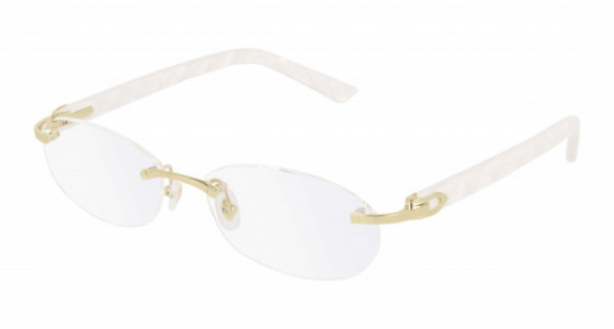 Cartier CT0056O Eyeglasses, 002 - GOLD with WHITE temples and TRANSPARENT lenses