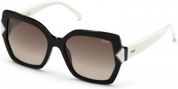 Emilio Pucci EP0070 Sunglasses, 01K - Black Front W. White Temples/ Gradient Roviex Lenses