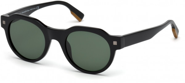 Ermenegildo Zegna EZ0102 Sunglasses, 01N - Shiny Black, Vicuna/ Green