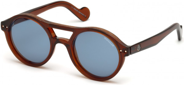 Moncler ML0037 Sunglasses, 45V - Shiny Transparent Red Brown/ Blue Lenses