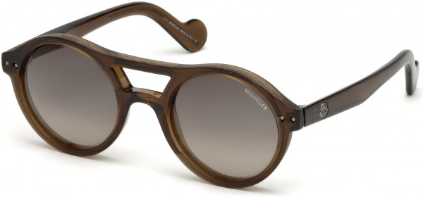 Moncler ML0037 Sunglasses, 51B - Shiny Transparent Medium Brown/ Gradient Smoke Lenses