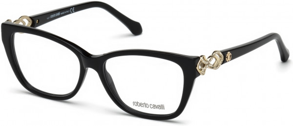Roberto Cavalli RC5060 Licciana Eyeglasses, 001 - Shiny Black, Shiny Pale Gold & Crystal Decor
