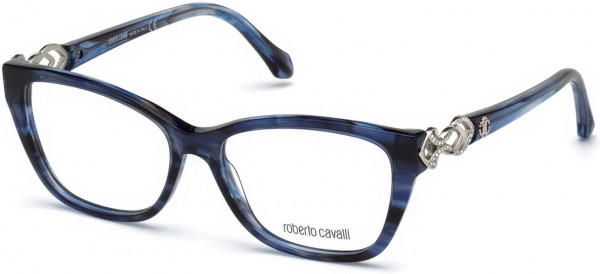 Roberto Cavalli RC5060 Licciana Eyeglasses, 092 - Shiny Striped Blue, Shiny Palladium & Crystal Decor