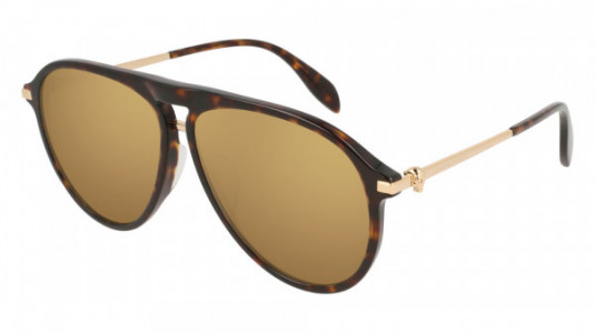 Alexander McQueen AM0156SA Sunglasses, 002 - HAVANA with GOLD temples and BRONZE lenses