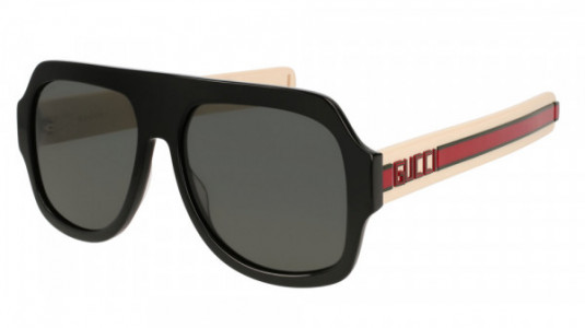 Gucci GG0255S Sunglasses, 001 - BLACK with IVORY temples and GREY lenses