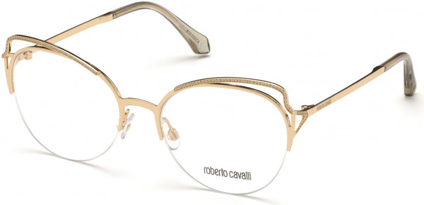 Roberto Cavalli RC5076 Mugello Eyeglasses, 033 - Shiny Pink Gold, Crystal Decor, Shiny Transp. Brown