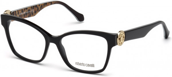 Roberto Cavalli RC5067 Magliano Eyeglasses, 005 - Shiny Black, Shiny Leopard Print, Shiny Pink Gold