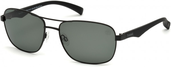 Timberland TB9136 Sunglasses, 02R - Matte Black Stainless Steel Front,  Black Temples / Green Lenses