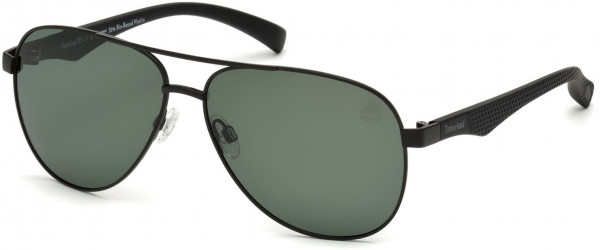 Timberland TB9137 Sunglasses, 02R - Matte Black Stainless Steel Front, Black Temples / Green Lenses
