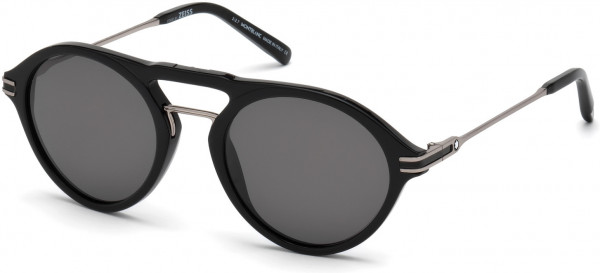 Montblanc MB716S Sunglasses, 01D - Shiny Black  / Smoke Polarized