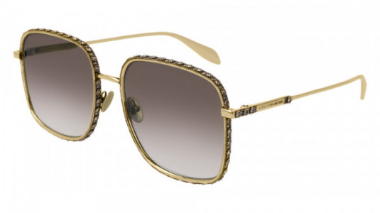 Alexander McQueen AM0180S Sunglasses, 001 - GOLD with RED lenses