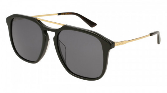 Gucci GG0321S Sunglasses, 001 - BLACK with GOLD temples and GREY lenses