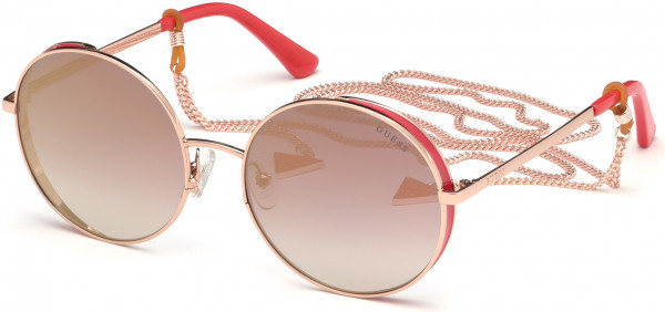 Guess GU7606 Sunglasses, 28U - Shiny Rose Gold / Bordeaux Mirror Lenses