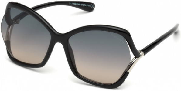 Tom Ford FT0579 Astrid-02 Sunglasses, 01B - Shiny Black, Palladium Temple Detail/ Gradient Smoke Lenses