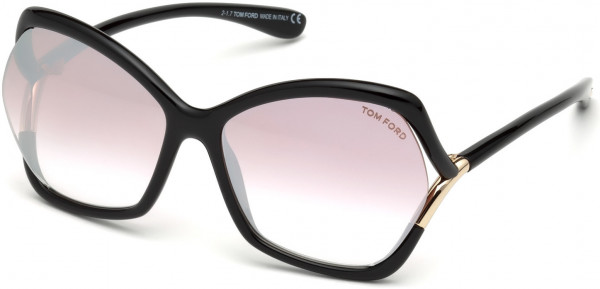 Tom Ford FT0579 Astrid-02 Sunglasses, 01Z - Black, Rose Gold Temple Detail/ Grad. Pink W. Silver Mirror Lenses