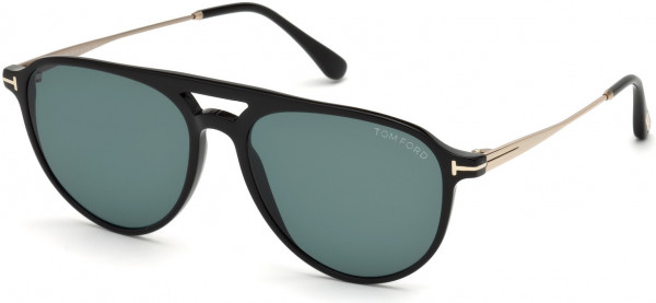 Tom Ford FT0587 Carlo-02 Sunglasses, 01V - Shiny Black  / Blue