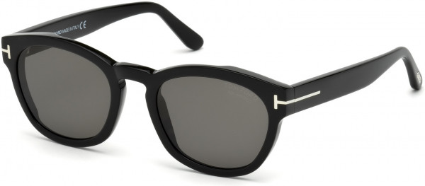 Tom Ford FT0590 Bryan-02 Sunglasses, 01D - Shiny Black, Palladium T Logo/ Smoke Polarized Lenses