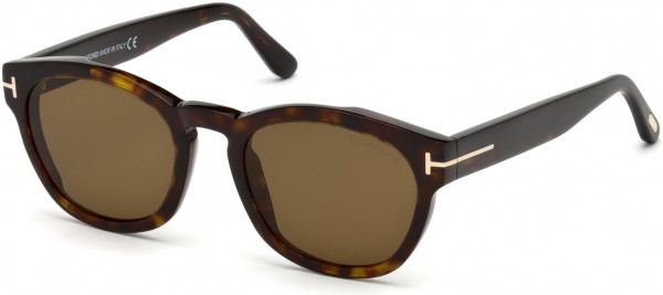 Tom Ford FT0590 Bryan-02 Sunglasses, 52J - Shiny Dark Havana, Rose Gold T Logo/ Roviex Lenses