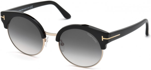 Tom Ford FT0608 Alissa-02 Sunglasses, 01B - Shiny Black Acetate, Shiny Rose Gold Metal/ Gradient Smoke Lenses