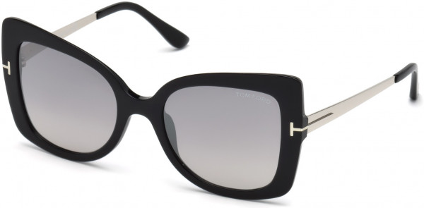 Tom Ford FT0609 Gianna-02 Sunglasses, 01C - Shiny Black, Palladium Temples/ Grad. Smoke Lenses, Silver Flash