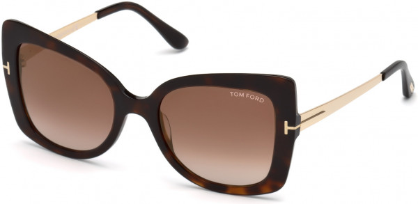 Tom Ford FT0609 Gianna-02 Sunglasses, 52G - Classic Havana, Rose Gold Temples/ Grad. Brown Lenses, Gold Flash