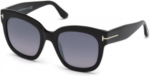 Tom Ford FT0613 Beatrix-02 Sunglasses, 01C - Shiny Black, Palladium T Logo/ Gradient Smoke Flash Silver Lenses