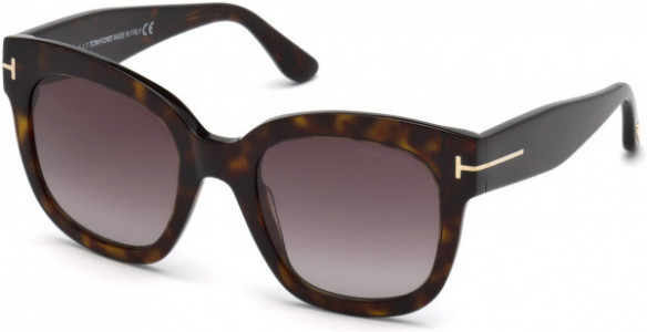 Tom Ford FT0613-F Beatrix-02 Sunglasses, 52T - Shiny Classic Dark Havana, Rose Gold T Logo/ Gradient Burgundy Lenses
