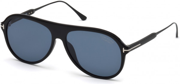 Tom Ford FT0624 Nicholai-02 Sunglasses, 02D - Matte Black, Matte Black Metal Details/ã‚Â Polarized Blue Lenses