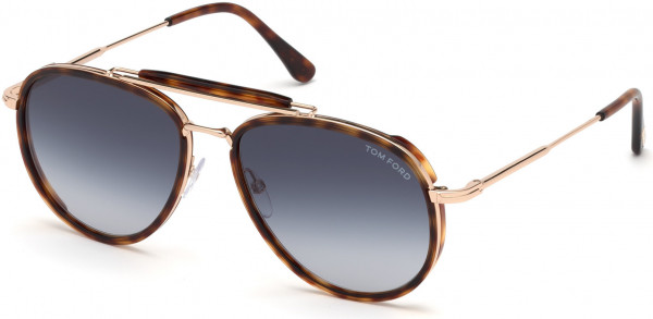 Tom Ford FT0666 Tripp Sunglasses, 54W - Shiny Red Havana Acetate Rims, Shiny Rose Gold/ Grad. Dark Blue Lenses