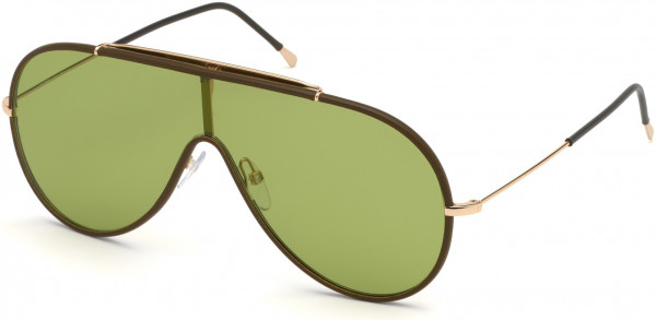 Tom Ford FT0671 Mack Sunglasses, 48N - Shiny Rose Gold W. Brown Leather Rims / Green Lenses