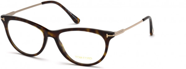 Tom Ford FT5509 Eyeglasses, 052 - Shiny Classic Dark Havana Front, Shiny Rose Gold Temples