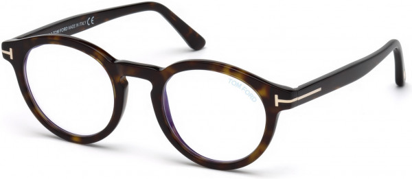 Tom Ford FT5529-B Eyeglasses, 052 - Shiny Dark Havana/ Blue Block Lenses