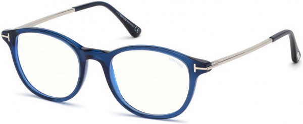 Tom Ford FT5553-B Eyeglasses, 090 - Shiny Transparent Blue, Shiny Palladium / Blue Block Lenses