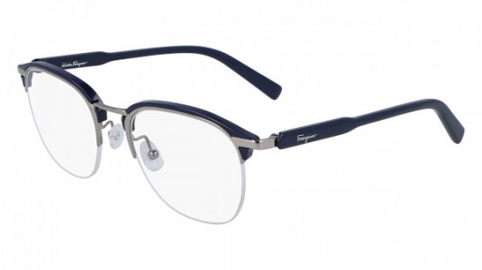 Ferragamo SF2180 Eyeglasses, (082) SHINY LIGHT GUNMETAL/BLUE