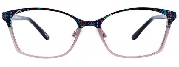EasyClip EC484 Eyeglasses, 020 - Blue Pattern & Silver