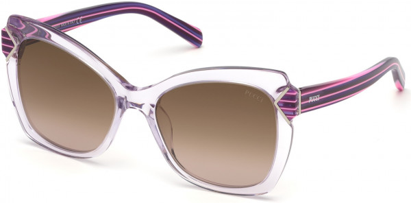 Emilio Pucci EP0090 Sunglasses, 78F - Shiny Transp. Lilac, Shiny Striped Violet / Gradient Brown Lenses